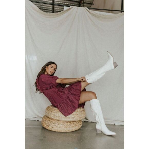 NWT FREE PEOPLE Sz L ELORA TIERED MINI DRESS IN JUNEBERRY - Picture 1 of 5